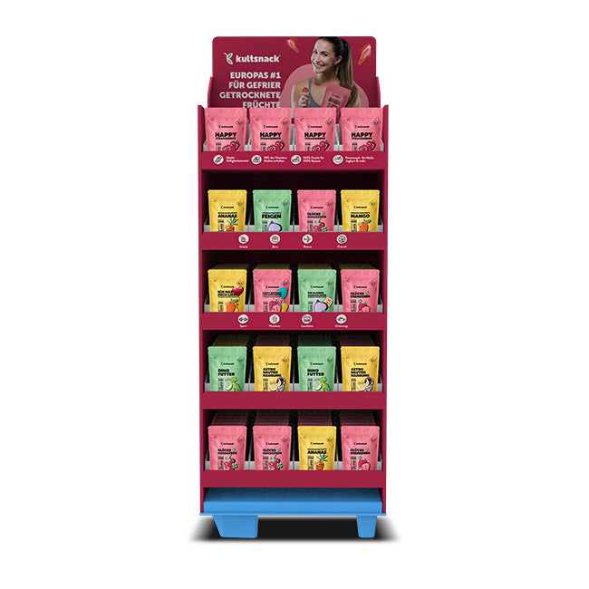 Kultsnack Display gefriergetrocknete Früchte